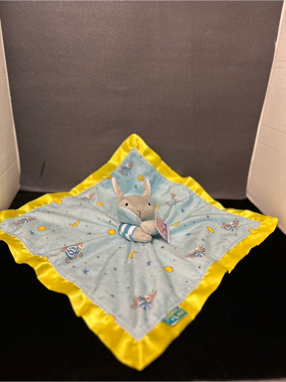 Plush Bunny Security Blanket - Blue and Yellow Comfort Toy